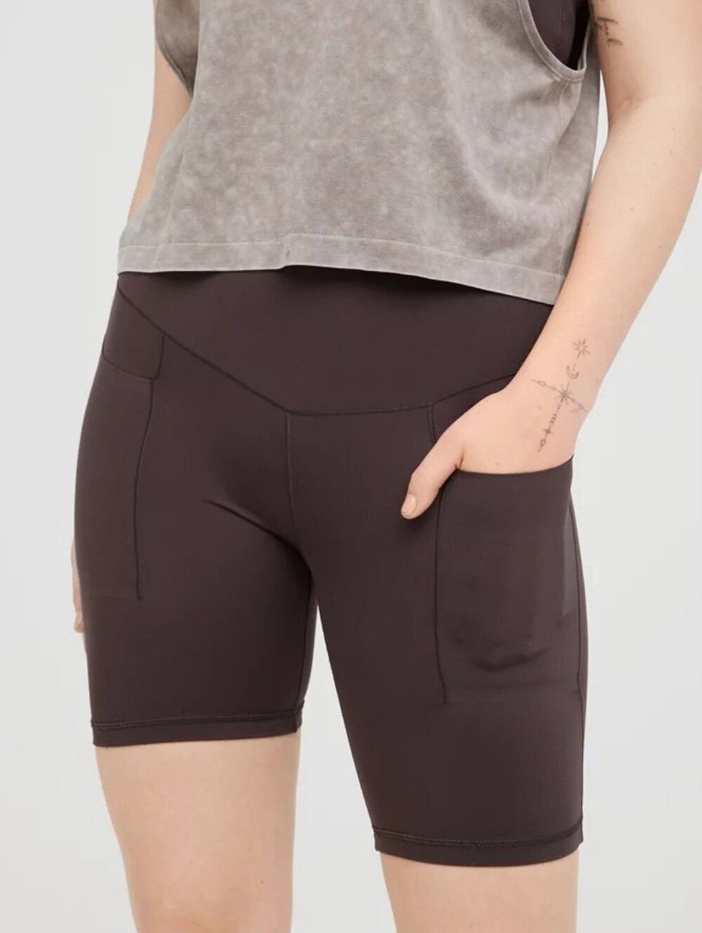 OFFLINE by Aerie Womens Espresso Kiss Brown Real Me Pocket 7" Bike Shorts Small